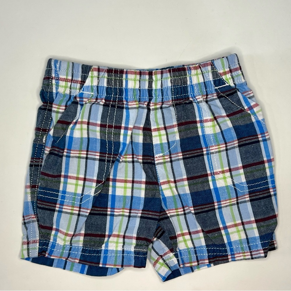 2/$15 ⭐️ Jumping Beans Boys Shorts Plaid Blue Green Pull On Size 6-9 Month